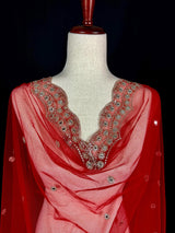 Red Soft Net with Mirrors dupatta in soft net with silver zari with artificial mirrors — Kaash Collection