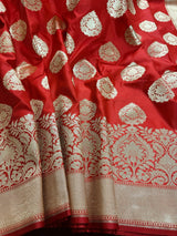 Red Traditional Banarasi Handloom Saree in Banarasi Silk with Gold Zari Weaving - Gold Zari Buttas - Grand Pallu - Kaash