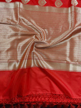 Red Traditional Banarasi Handloom Saree in Banarasi Silk with Gold Zari Weaving - Gold Zari Buttas - Grand Pallu - Kaash
