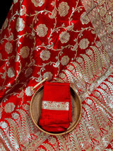 Red Traditional Banarasi Silk Saree with Gold Zari Weave - Kaash