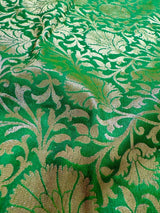 Red with Green Color combination Traditional Banarasi Handloom Saree in Banarasi Silk - Kaash