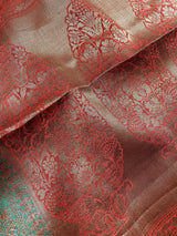 Red with Green Combination Semi-Tussar Silk Saree With Antique Zari Weaving Work | | Kaash Collection - Kaash