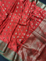 Red with Green Combination Semi-Tussar Silk Saree With Antique Zari Weaving Work | | Kaash Collection - Kaash