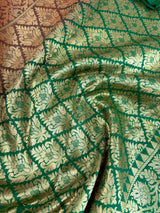 Red with Green combination Traditional Banarasi Handloom Saree in Banarasi Silk - Kaash