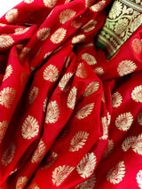 Red with Green combination Traditional Banarasi Handloom Saree in Banarasi Silk - Kaash