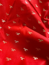 Red with Royal Blue Ganga Ghat Handloom Saree with Birds Motifs in Banarasi Silk with Satin Patta Wide Border - Kaash
