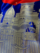 Red with Royal Blue Ganga Ghat Handloom Saree with Birds Motifs in Banarasi Silk with Satin Patta Wide Border - Kaash