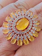 Rose Gold Color Adjustable Ring AD Stone with AD Stone and Yellow Stones | Adjustable Rings for Women | Gift for Her | AD Jewelry - Kaash
