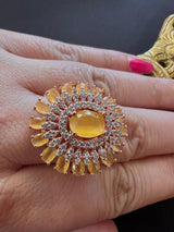 Rose Gold Color Adjustable Ring AD Stone with AD Stone and Yellow Stones | Adjustable Rings for Women | Gift for Her | AD Jewelry - Kaash