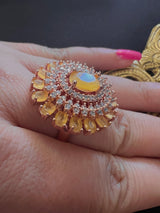 Rose Gold Color Adjustable Ring AD Stone with AD Stone and Yellow Stones | Adjustable Rings for Women | Gift for Her | AD Jewelry - Kaash