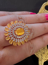 Rose Gold Color Adjustable Ring AD Stone with AD Stone and Yellow Stones | Adjustable Rings for Women | Gift for Her | AD Jewelry - Kaash