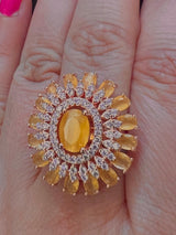 Rose Gold Color Adjustable Ring AD Stone with AD Stone and Yellow Stones | Adjustable Rings for Women | Gift for Her | AD Jewelry - Kaash