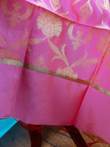 Rose Pink Banarasi Designer Floral dupatta in banarasi silk (non-pure) with floral jaal with zari weaving — Kaash Collection