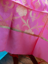 Rose Pink Banarasi Silk Designer Dupatta with Floral Jaal | Light Weight Dupatta | Stole | Scarf | Benarasi Dupatta | Gift For Her - Kaash