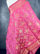 Rose Pink Banarasi Silk Designer Dupatta with Floral Jaal | Light Weight Dupatta | Stole | Scarf | Benarasi Dupatta | Gift For Her - Kaash
