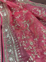 Rose Pink soft organza silk dupatta with embroidery, sequin & zari — Kaash Collection
