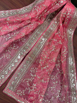 Rose Pink soft organza silk dupatta with embroidery, sequin & zari — Kaash Collection