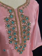 Rose Pink readymade salwar kameez for women — pure chinon silk kameez, palazzo bottom, chiffon dupatta — Kaash Collection