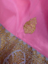 Silk Mark Certified Rose Pink with English Grey Border saree in pure katan silk with contrasting english grey border & pallu — Kaash Collection