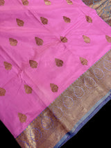 Silk Mark Certified Rose Pink with English Grey Border saree in pure katan silk with contrasting english grey border & pallu — Kaash Collection