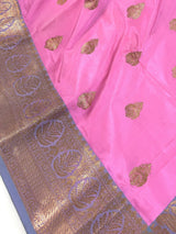 Silk Mark Certified Rose Pink with English Grey Border saree in pure katan silk with contrasting english grey border & pallu — Kaash Collection