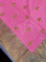 Silk Mark Certified Rose Pink with English Grey Border saree in pure katan silk with contrasting english grey border & pallu — Kaash Collection