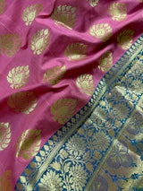 Rose Pink with Sky Blue (Half-and-Half) Banarasi saree in banarasi silk with half and half with sky blue satin patta border — Kaash Collection