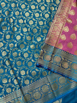 Rose Pink with Sky Blue (Half-and-Half) Banarasi saree in banarasi silk with half and half with sky blue satin patta border — Kaash Collection