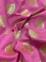 Rose Pink with Sky Blue Traditional Banarasi Handloom Saree - Banarasi Silk Saree - Satin Patta Border - Kaash