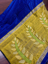 Royal Blue & Mehendi Green Sequin saree in cotton silk with tiny sequin & thread work with gicha panels — Kaash Collection