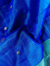 Royal Blue & Turquoise Bengali Matka Muslin saree in bengali matka muslin with half-and-half bengali handweaving — Kaash Collection