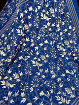 Royal Blue with Dense White Kantha hand Kantha stitch saree on Bangalori silk — Kaash Collection