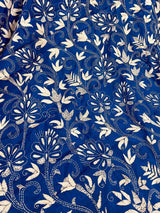Royal Blue with Dense White Kantha hand Kantha stitch saree on Bangalori silk — Kaash Collection
