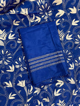 Royal Blue with Dense White Kantha hand Kantha stitch saree on Bangalori silk — Kaash Collection