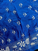 Royal Blue Color Bangalori Silk Saree with Hand Kantha Stitch - Kaash