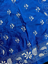 Royal Blue Color Bangalori Silk Saree with Hand Kantha Stitch | Handwoven Kantha Stitch Sarees | Kantha Saress | Silk Sarees | Bengal Sarees - Kaash