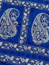 Royal Blue Color Bangalori Silk Saree with Hand Kantha Stitch | Handwoven Kantha Stitch Sarees | Kantha Saress | Silk Sarees | Bengal Sarees - Kaash