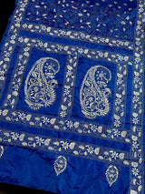 Royal Blue Color Bangalori Silk Saree with Hand Kantha Stitch | Handwoven Kantha Stitch Sarees | Kantha Saress | Silk Sarees | Bengal Sarees - Kaash