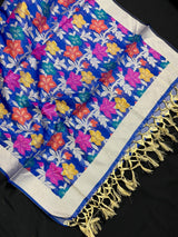 Royal Blue Color Benarasi Handwoven Cotton Silk Dupatta with Meenkari and Resham Weaving - Floral Jaal - Kaash