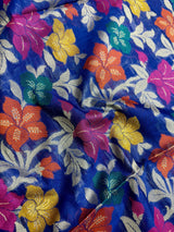Royal Blue Color Benarasi Handwoven Cotton Silk Dupatta with Meenkari and Resham Weaving - Floral Jaal - Kaash
