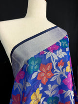 Royal Blue Color Benarasi Handwoven Cotton Silk Dupatta with Meenkari and Resham Weaving - Floral Jaal - Kaash