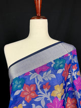 Royal Blue Color Benarasi Handwoven Cotton Silk Dupatta with Meenkari and Resham Weaving - Floral Jaal - Kaash