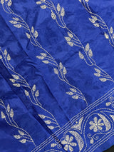 Royal Blue with White Kantha hand Kantha stitch saree on Bangalori silk — Kaash Collection