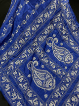 Royal Blue Color Hand Kantha Stich Saree in Bangalori Silk Saree | Handwoven Kantha Stitch Sarees | Kantha Saress | Silk Sarees - Kaash