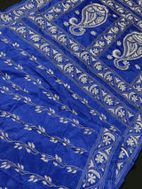 Royal Blue Color Hand Kantha Stich Saree in Bangalori Silk Saree | Handwoven Kantha Stitch Sarees | Kantha Saress | Silk Sarees - Kaash