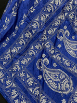Royal Blue Color Hand Kantha Stich Saree in Bangalori Silk Saree | Handwoven Kantha Stitch Sarees | Kantha Saress | Silk Sarees - Kaash