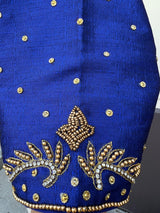 Royal Blue Raw Silk ready-to-wear blouse with handwork in beads & zircon — Kaash Collection