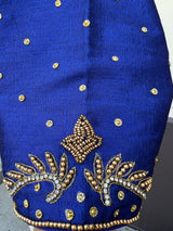 Royal Blue Raw Silk Ready to Wear Blouse | Handwork Blouses | Padded Blouse | Size - 36 | Readymade Saree Blouses | Blue Color Blouse - Kaash