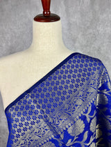 Royal Blue Semi Silk Floral Jaal dupatta in semi silk (non-pure) with floral jaal with muted gold zari — Kaash Collection