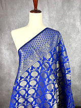 Royal Blue Semi Silk Floral Jaal dupatta in semi silk (non-pure) with floral jaal with muted gold zari — Kaash Collection